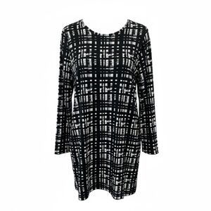 MICHAEL Michael Kors Black and White Patterned Long Sleeve Midi Dress